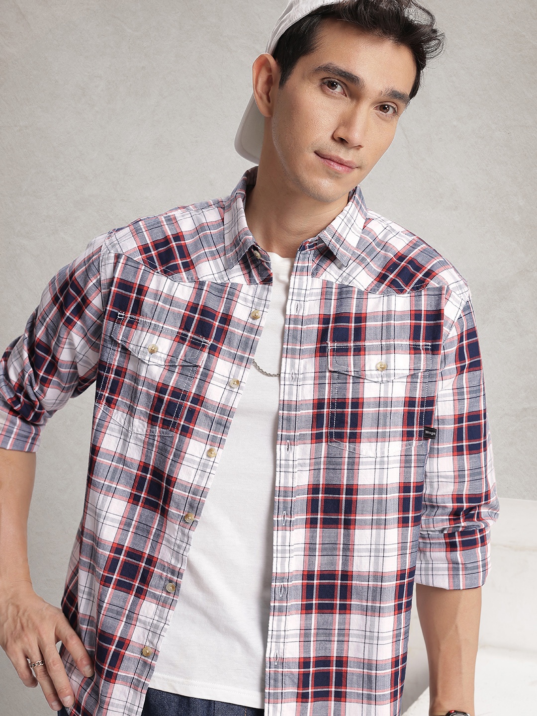 

WROGN Pure Cotton Comfort Checked Casual Shirt, Navy blue