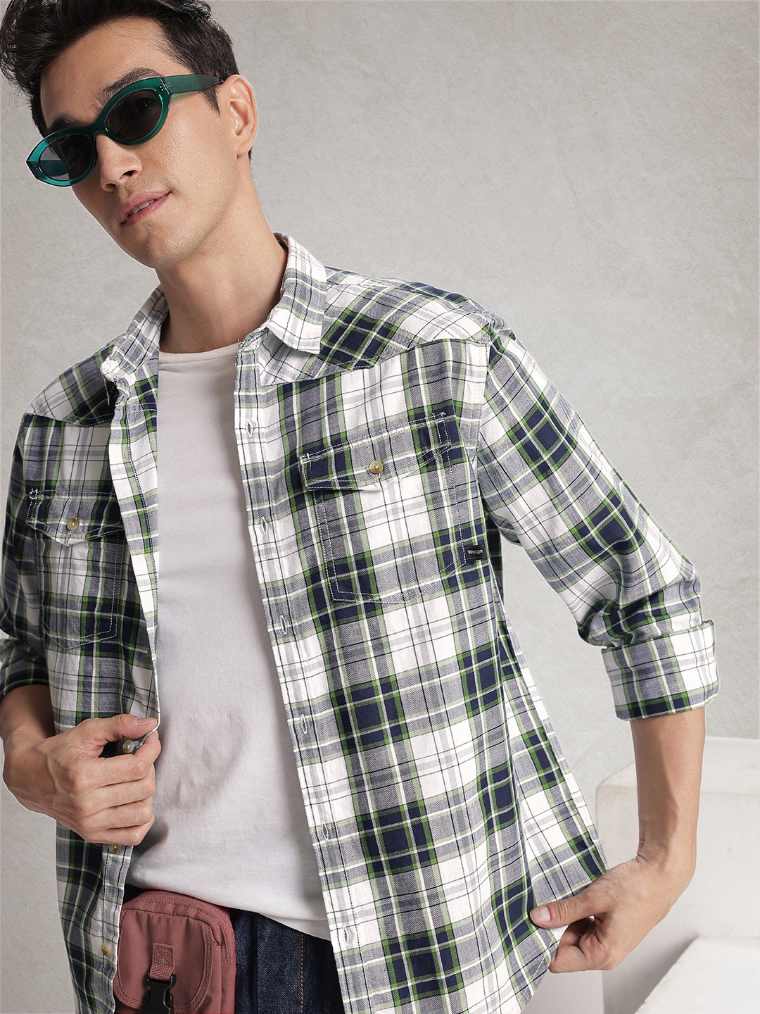 

WROGN Pure Cotton Comfort Slim Fit Checked Casual Shirt, Green