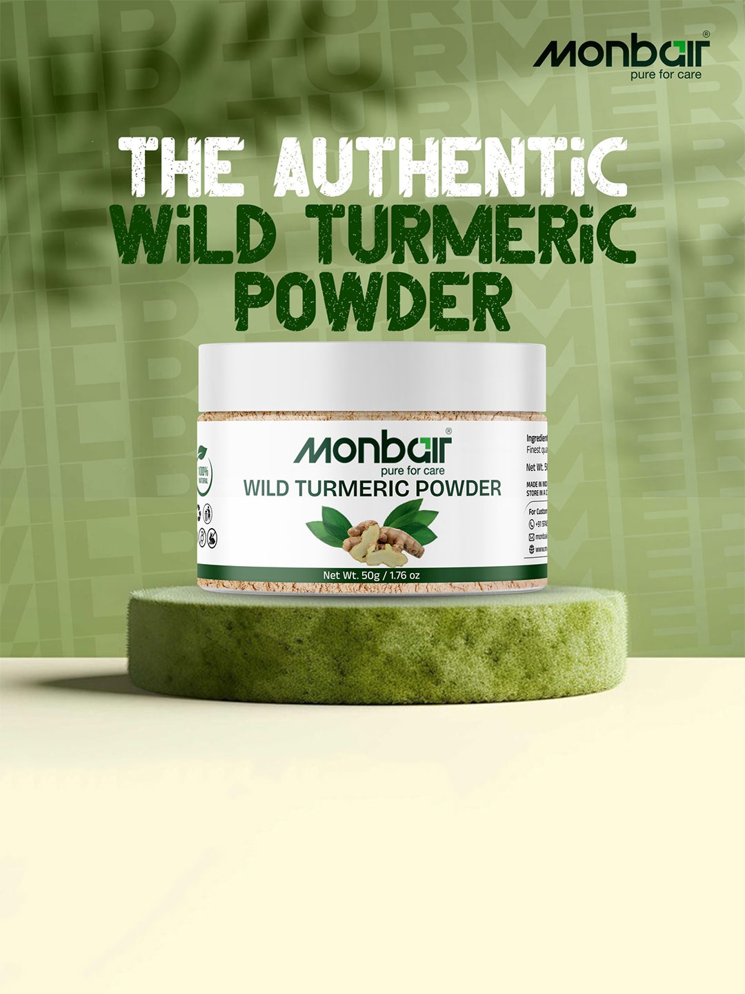 

MONBAIR Wild Turmeric Powder For Skin Brightening - 50 g, Green