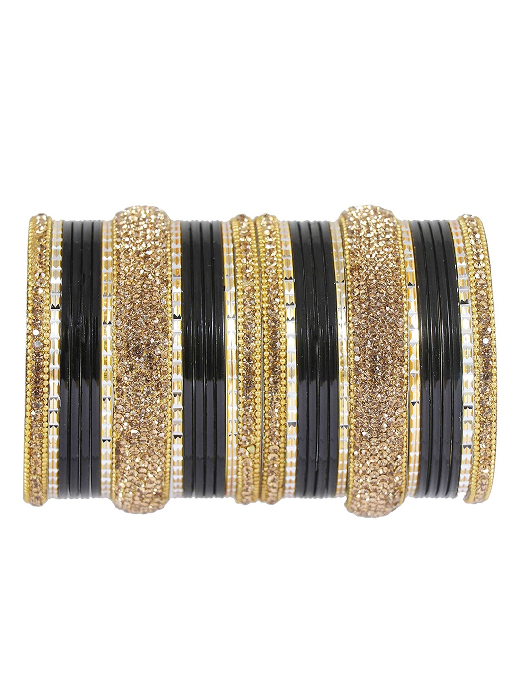 

ZULKA Set of 4 Non-Precious Metal Zircon Gemstone Studded & Linked Ball Chain Bangles, Gold