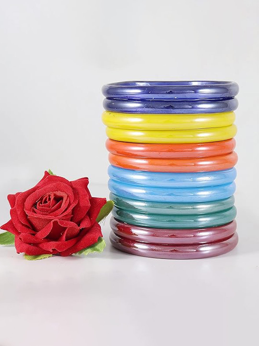 

ZULKA Set OF 24 Glass Kada Bangles, Red