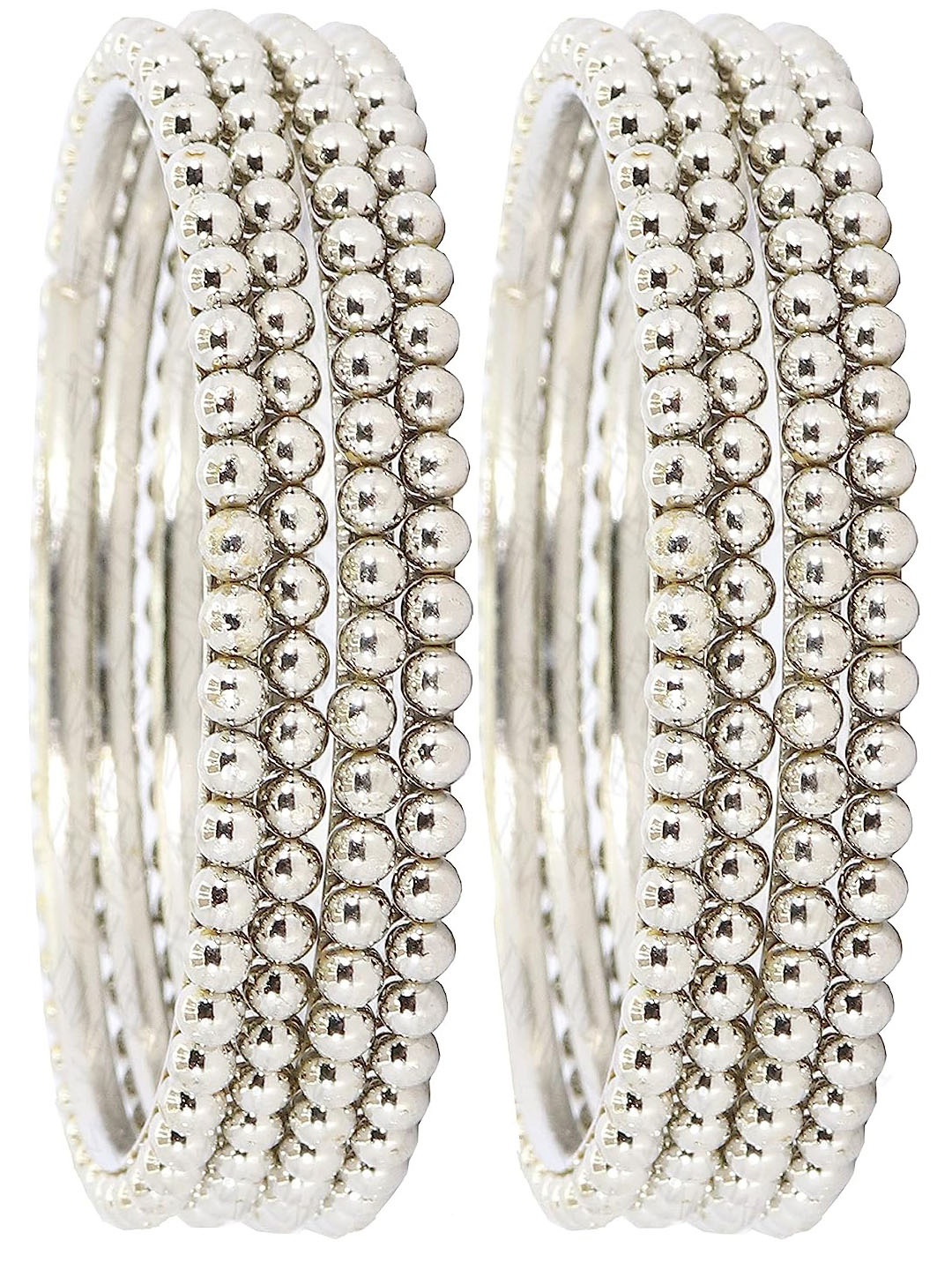 

ZULKA Set Of 8 Silver-Plated Stones & Beads Studded Bangles