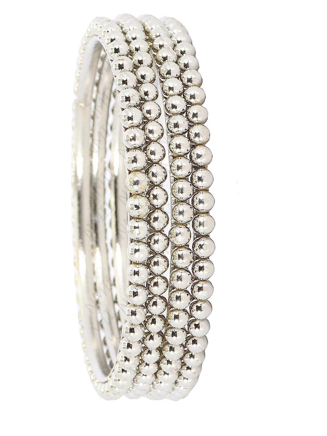 

ZULKA Set of 4 Metal with Ball Chain Linked Glossy Finished Kada, Silver
