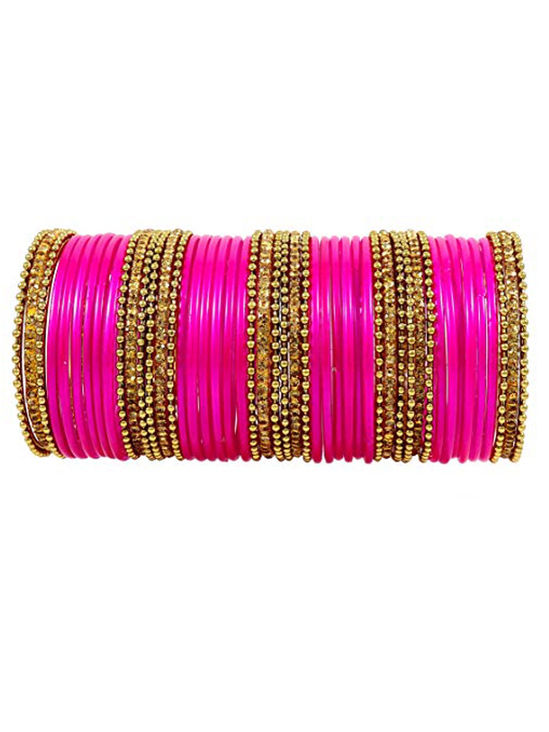 

ZULKA Set of 48 Brown & Gold-Toned Beads & Stones Studded Glass Bangles