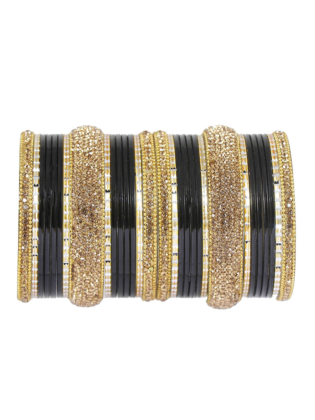 

ZULKA Set of 60 Gold Plated Zircon Stone & Beads Studded Bangles, Blue