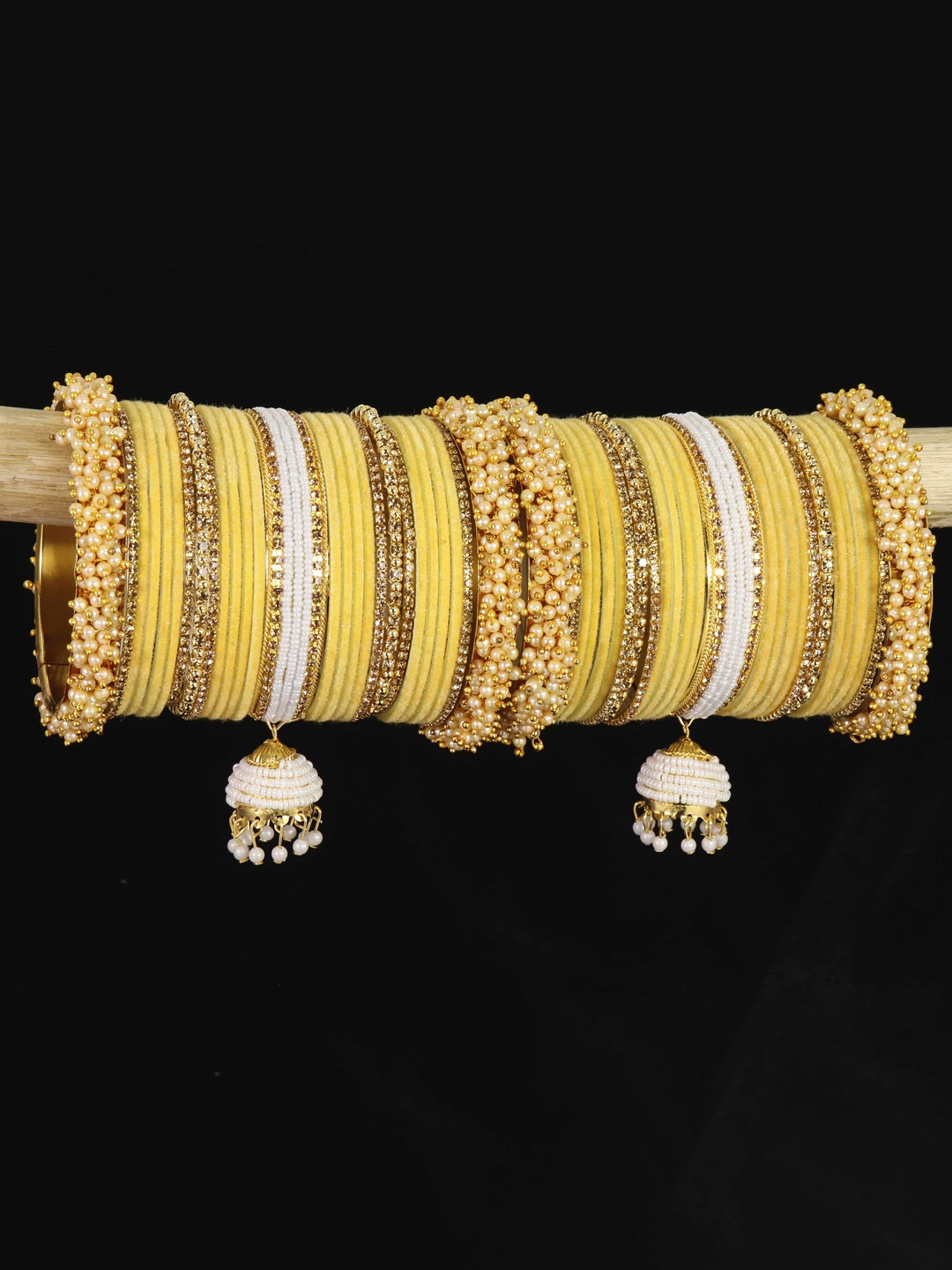 

ZULKA Set Of 54 CZ Studded Velvet Bangles, Cream