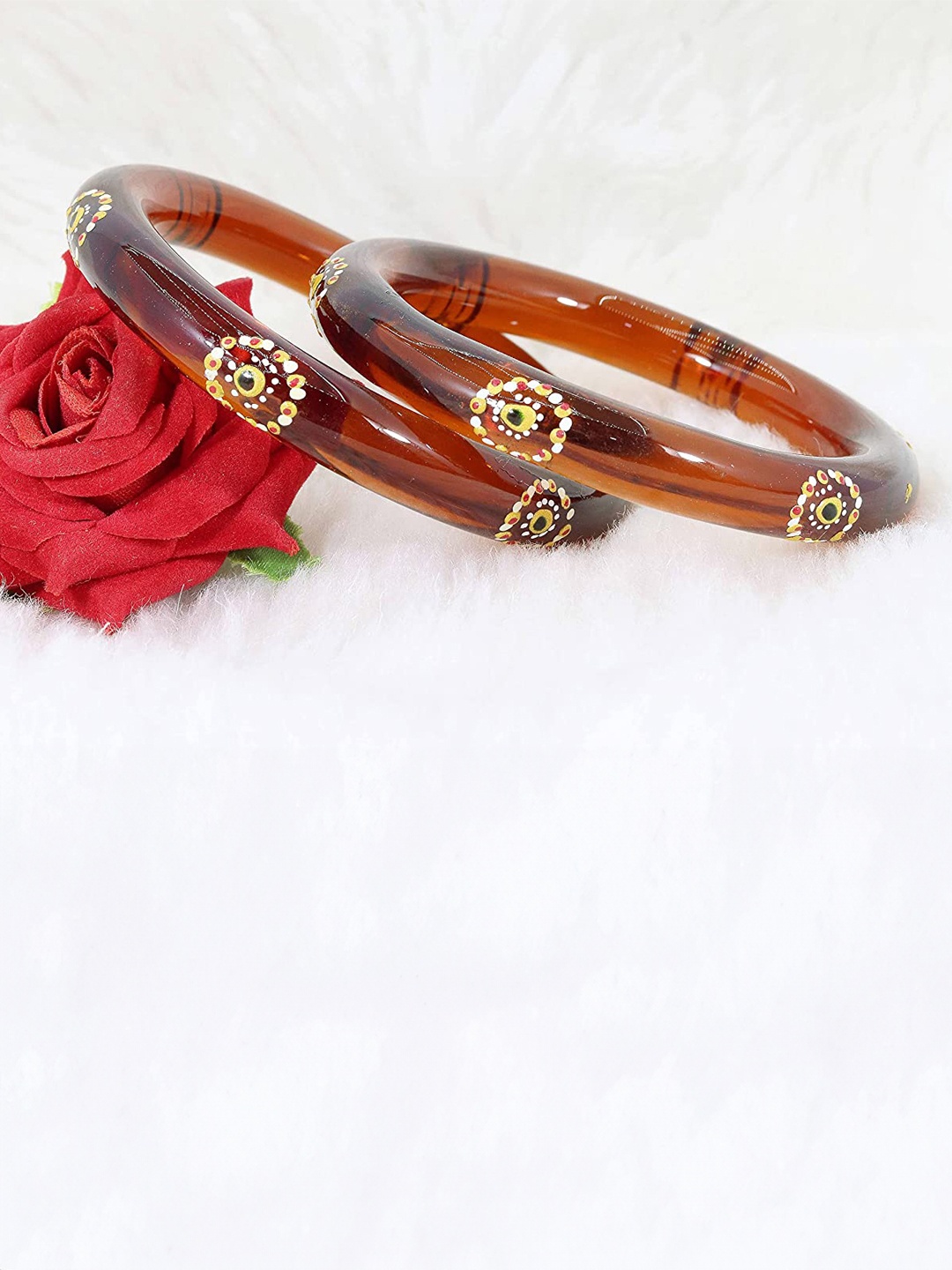 

ZULKA Set of 2 Glass with Polka Dots Printed Sleek Design Kada Bangles, Brown