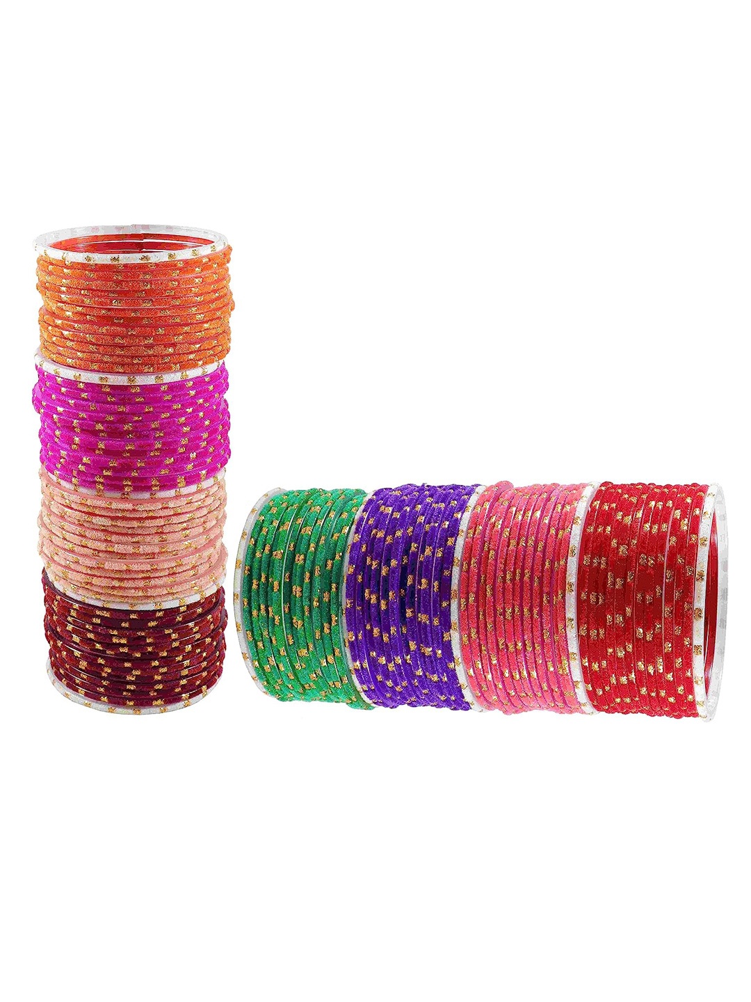 

ZULKA Set of 106 Glass Velvet & Polka Dots Bangles, Multi