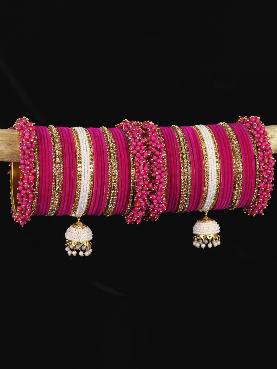 

ZULKA Set of 54 Metal Studded Velvet Bridal Bangles, Magenta