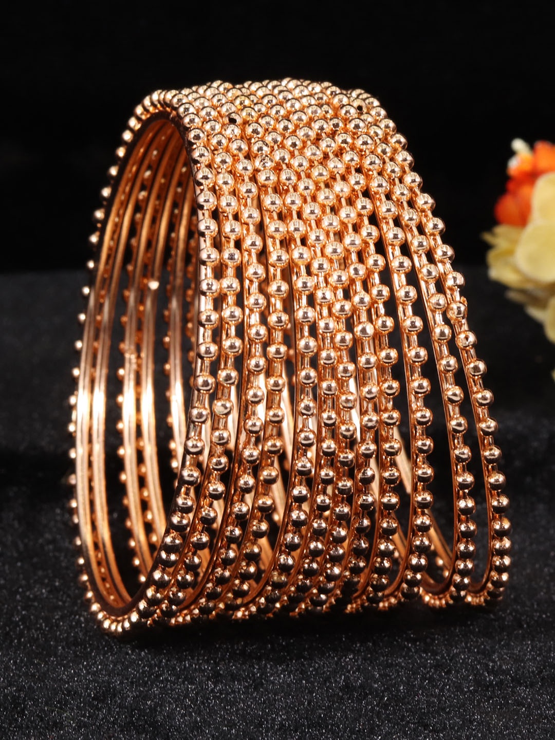 

ZULKA Set of 48 Blue & Gold-Toned Gold Plated Beads & Stones Studded Bangles