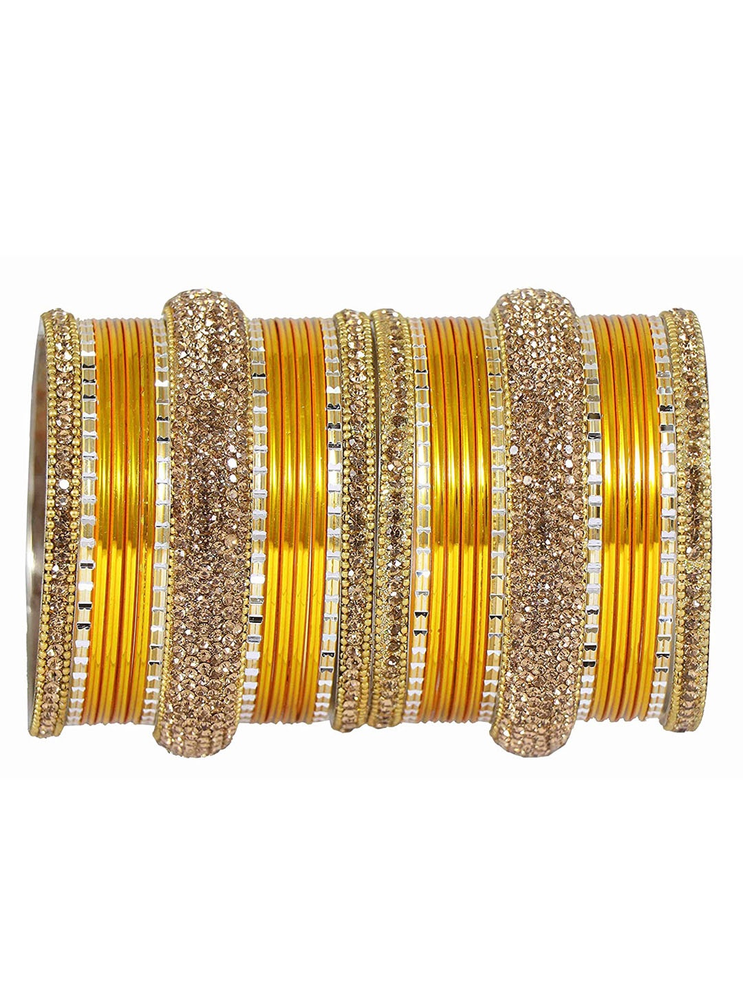 

ZULKA Set of 30 Zircon Gemstone Studded & Linked Ball Chain Bangles, Yellow