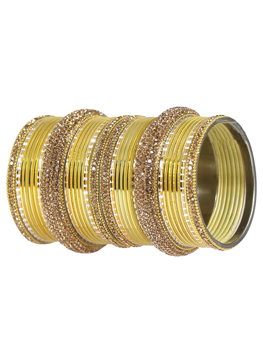

ZULKA Set of 30 Metal with Zircon Gemstone Studded Bangles, Gold