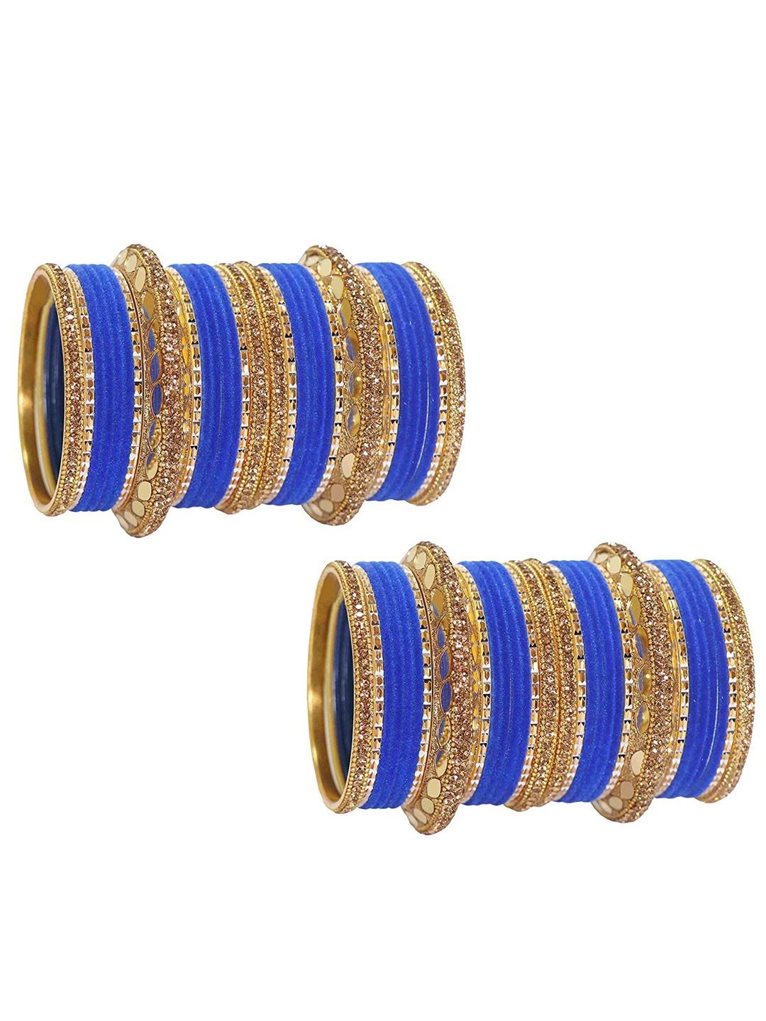 

ZULKA Set of 60 Gold Plated Metal Bangles Chuda with Zircon Stone & Beads, Blue