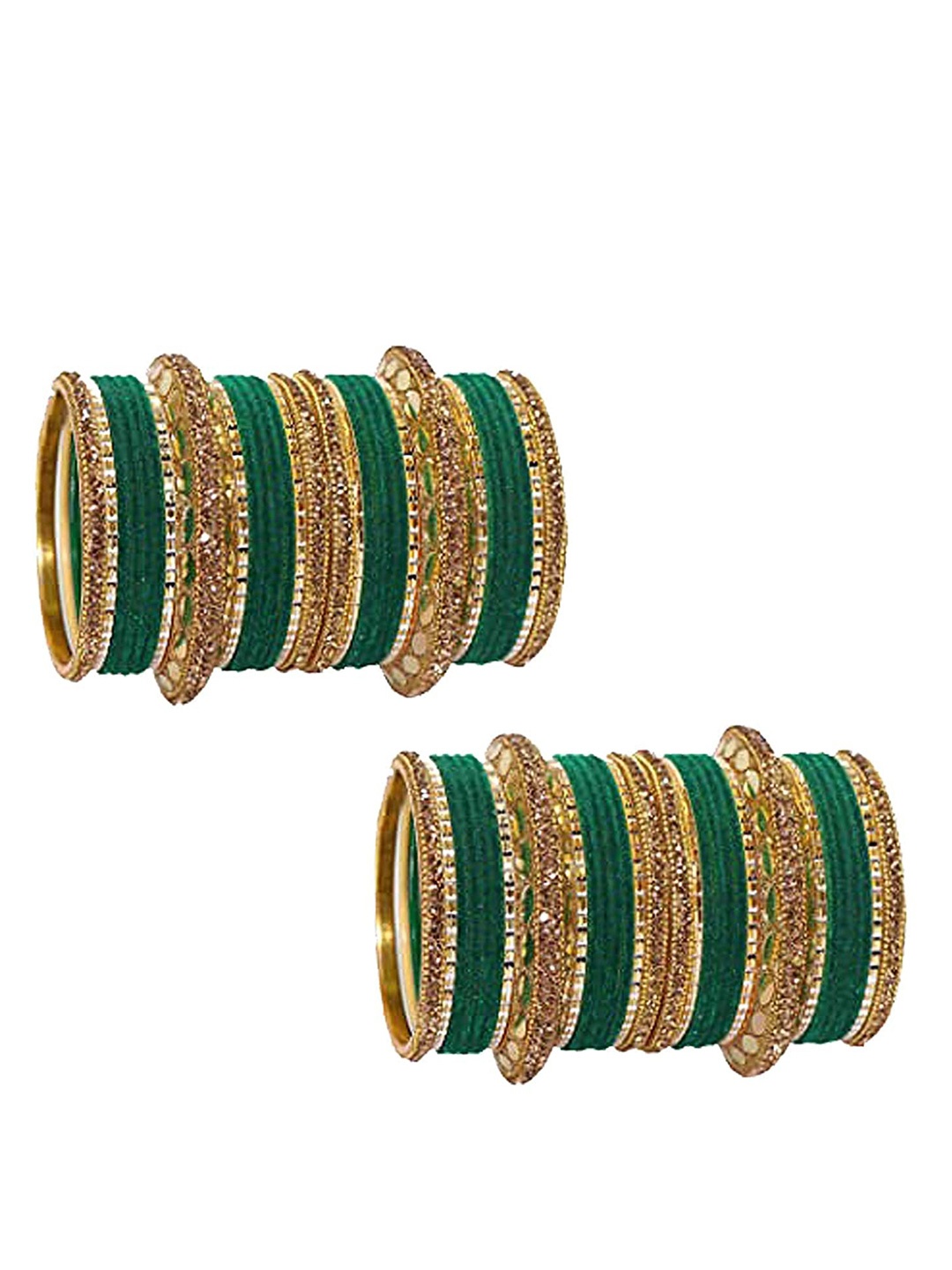 

ZULKA Set of 60 Gold-Plated Zircon Stone & Beads Chuda Bangles, Green