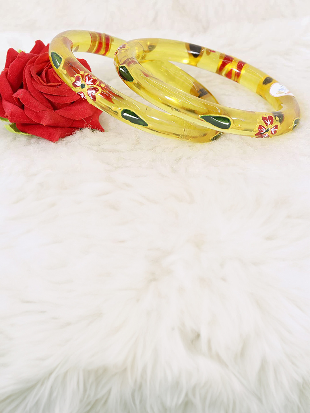

ZULKA Set of 2 Green Floral Printed Glass Bangles