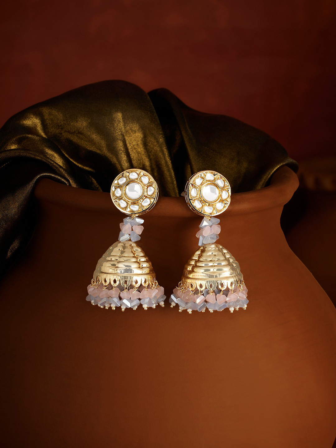 

Zaveri Pearls Contemporary Jhumkas Earrings, Pink