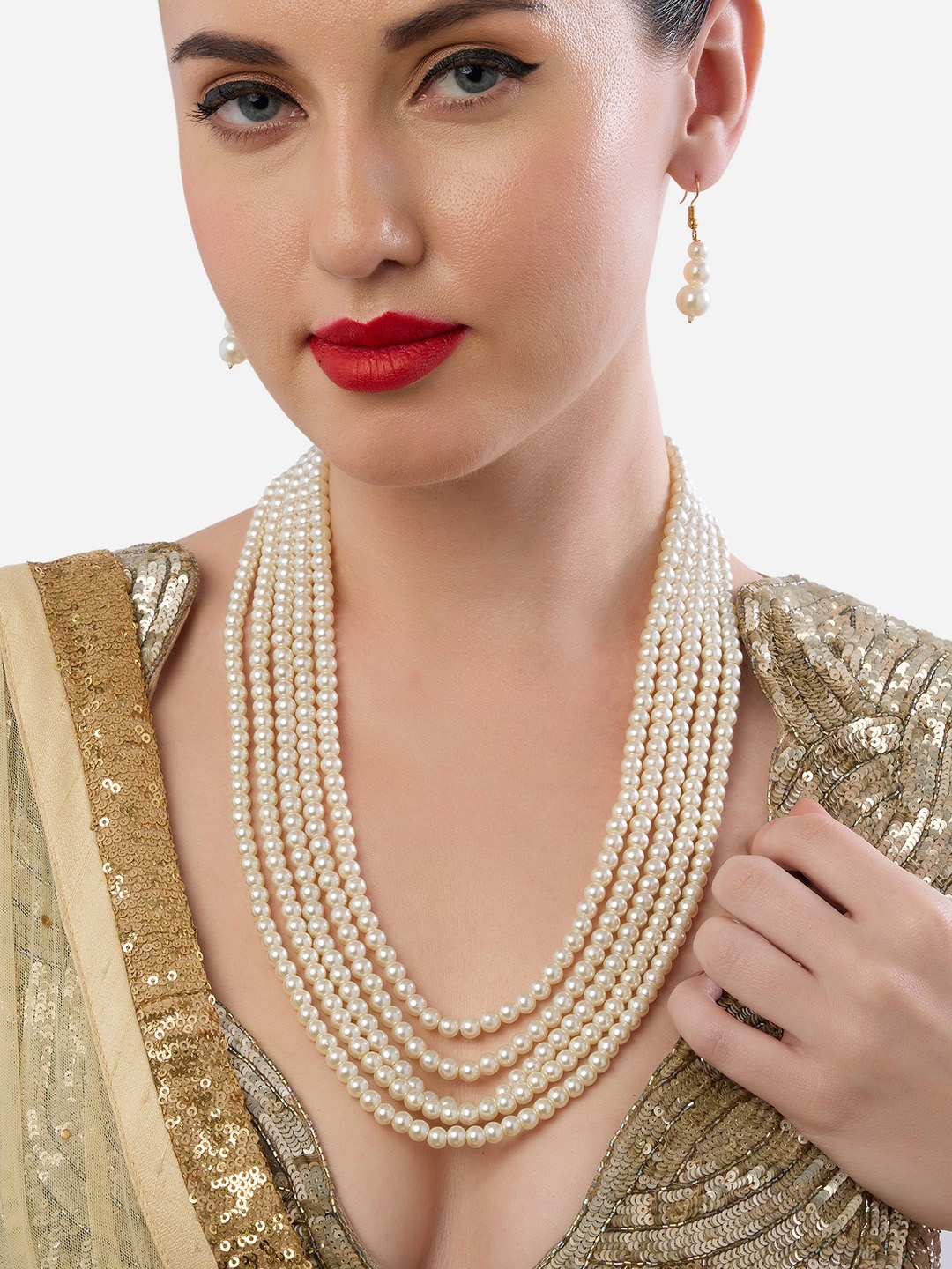 

Zaveri Pearls Beaded Layered Jewellery Set, Gold