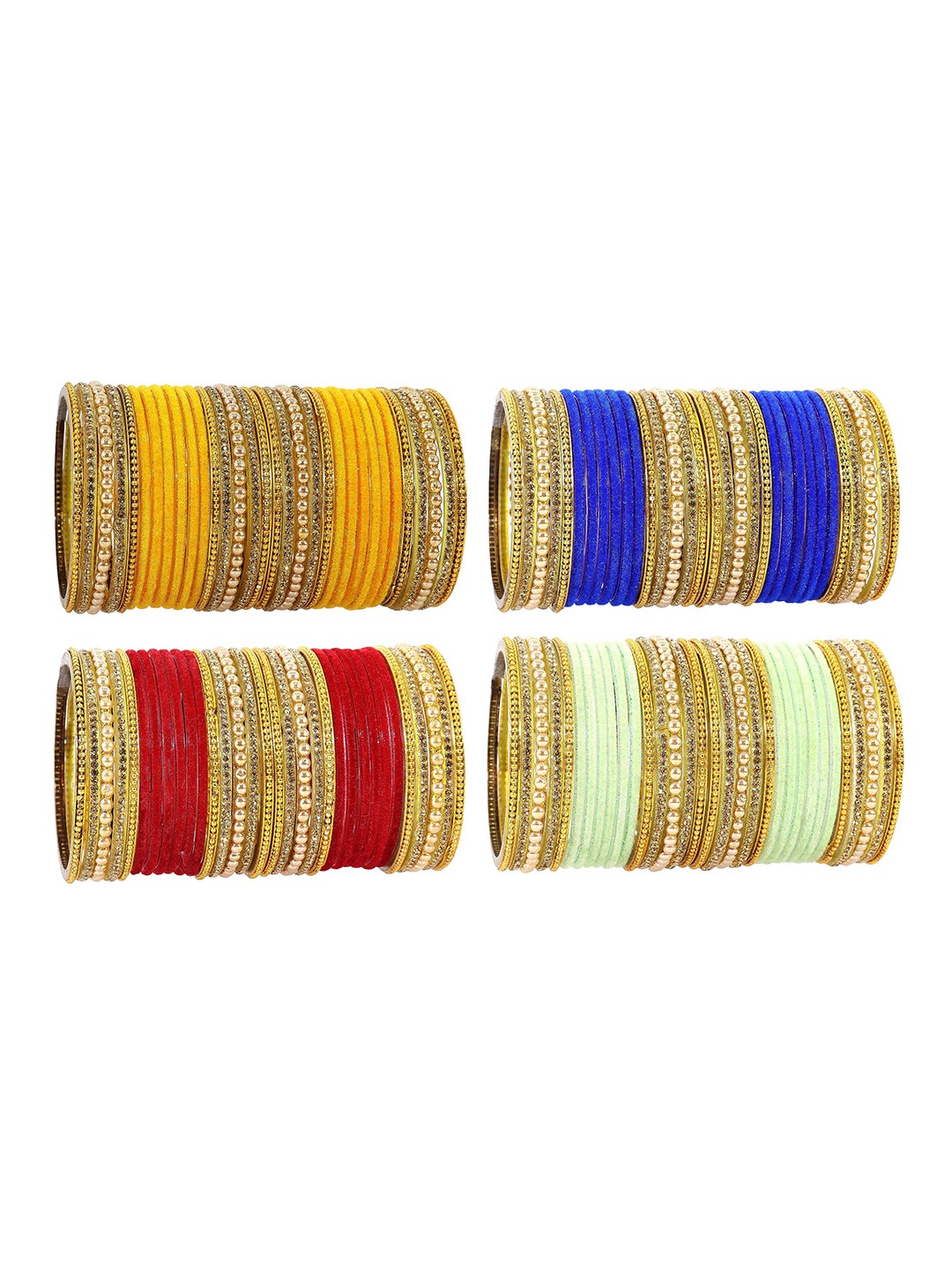 

ZULKA Set of 12 Metal with AD Diamond Bangles Kada, Gold