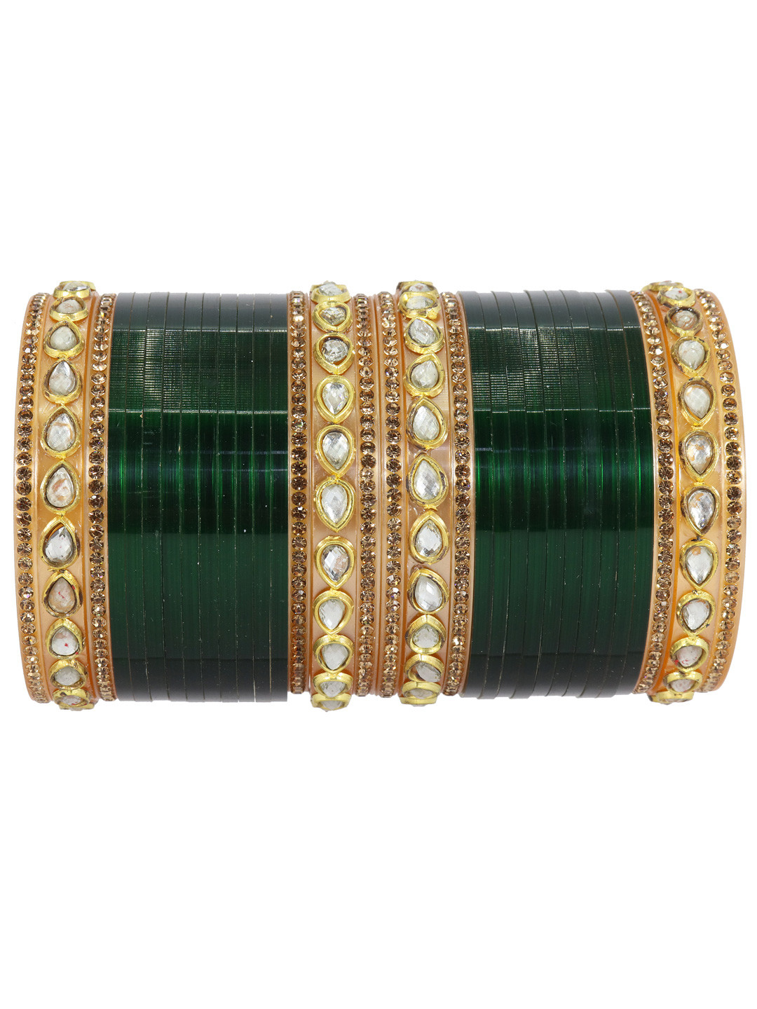 

ZULKA Set of 32 Green & White Stone-Studded Bangles, Red