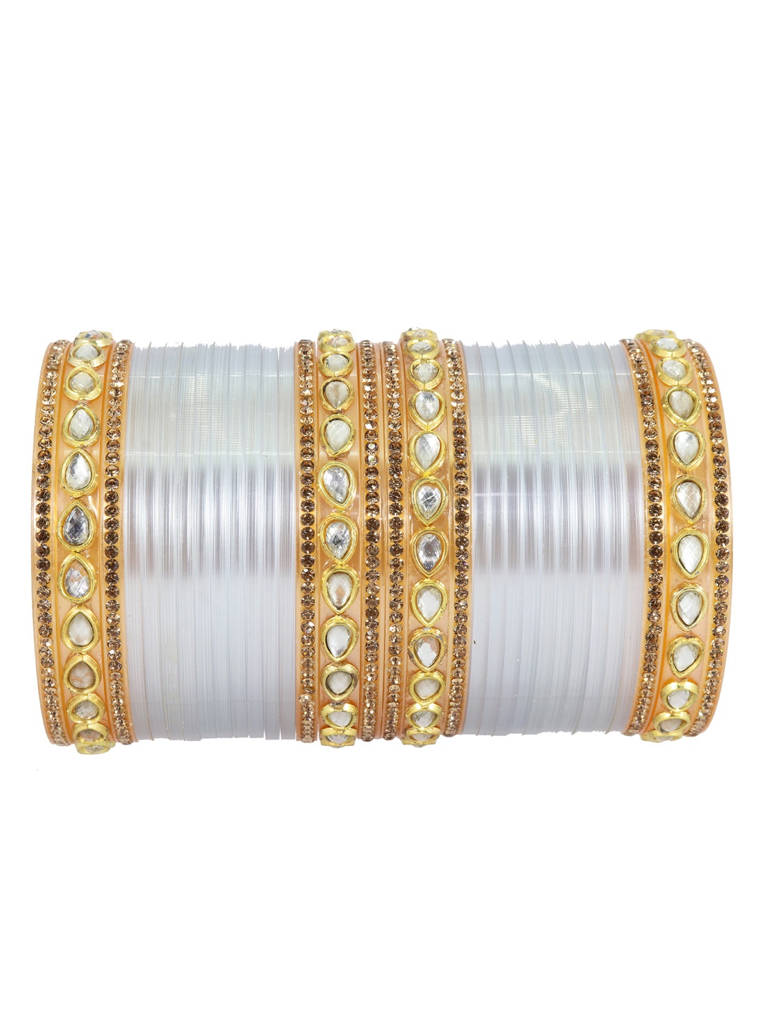 

ZULKA Set of 32 Beaded Stone Studded Chuda Bangles, Grey