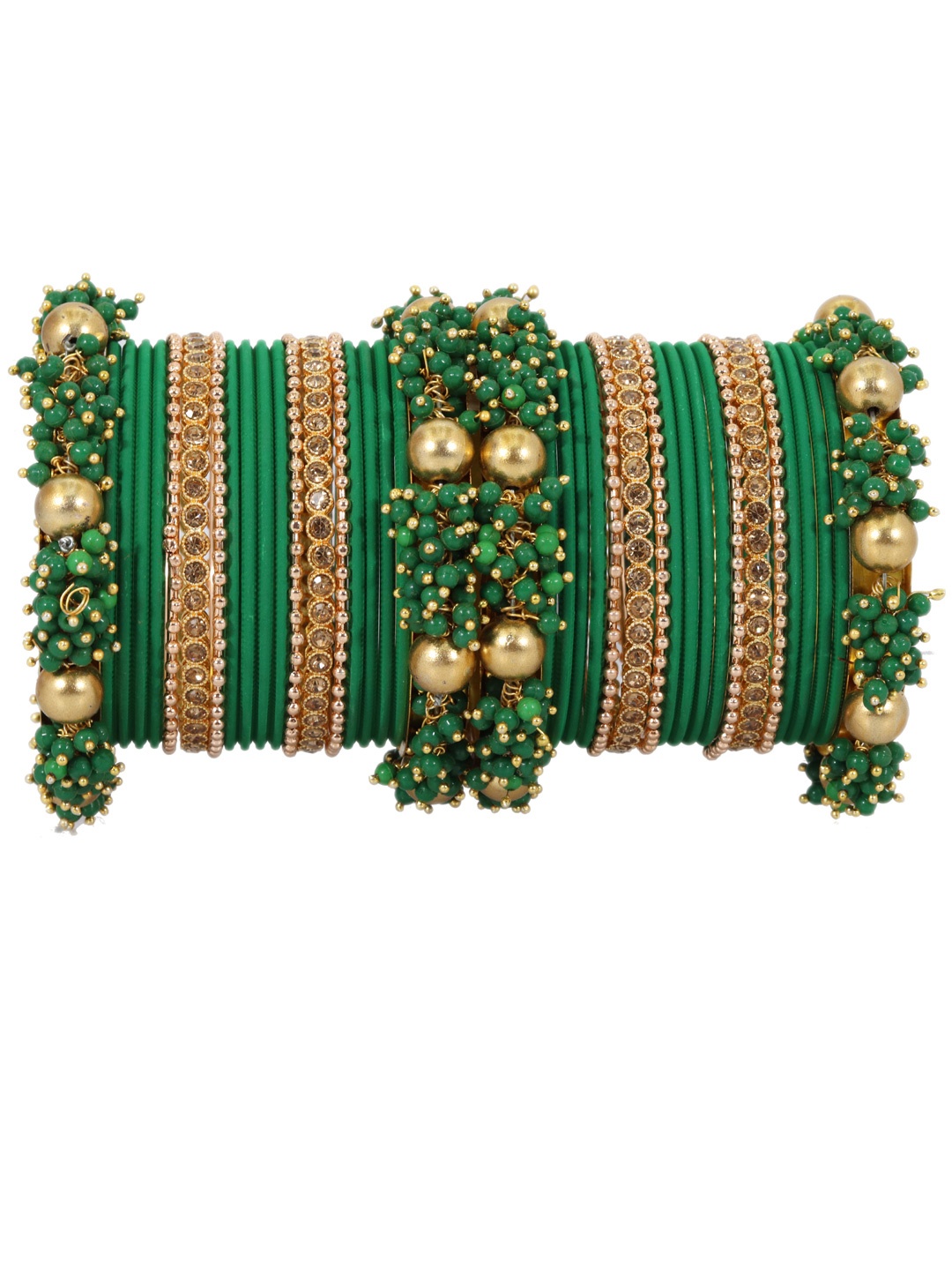 

ZULKA Set Of 84 Zircon Studded & Beaded Metal Bangles, Green