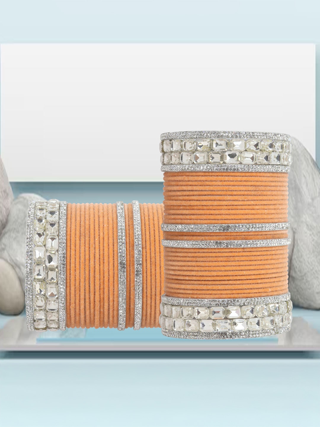 

ZULKA Set of 68 CZ Studded Velvet Bangles, Silver