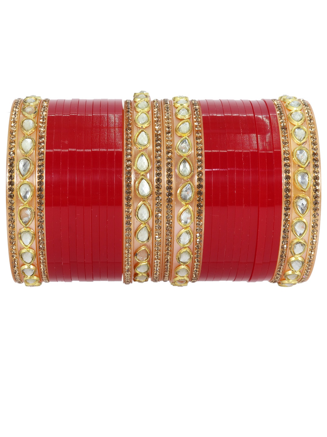 

ZULKA Set of 32 Red & Gold-Toned Stone-Studded Bangles