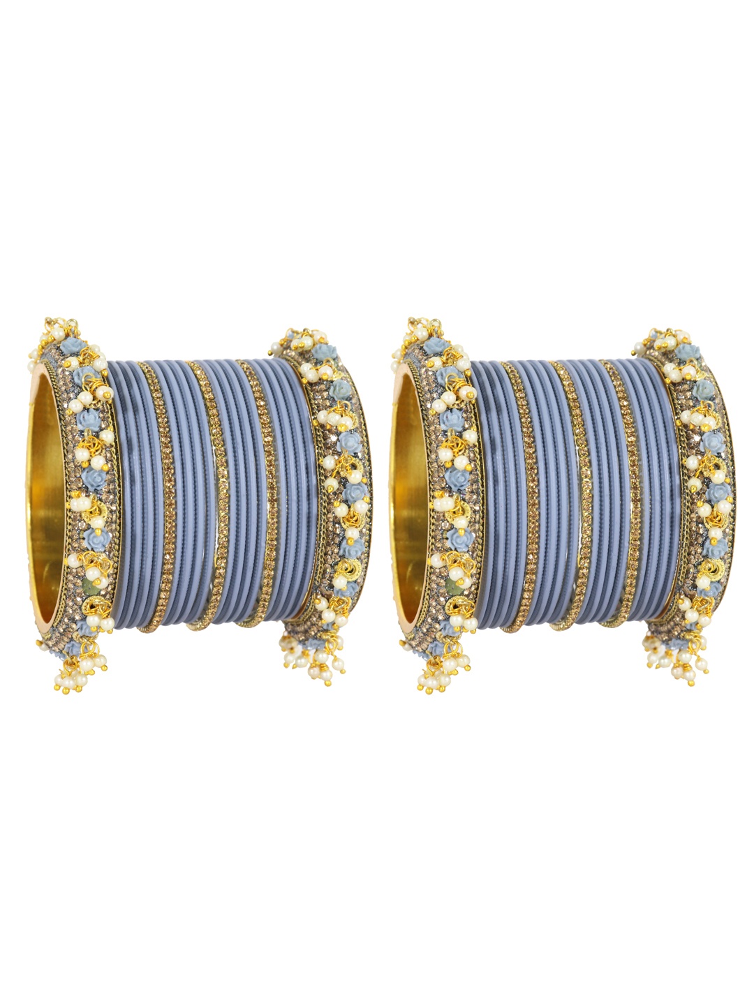 

ZULKA Set of 42 Non-Precious Metal Zircon Gemstone and Beaded Latkan Bangles, Red