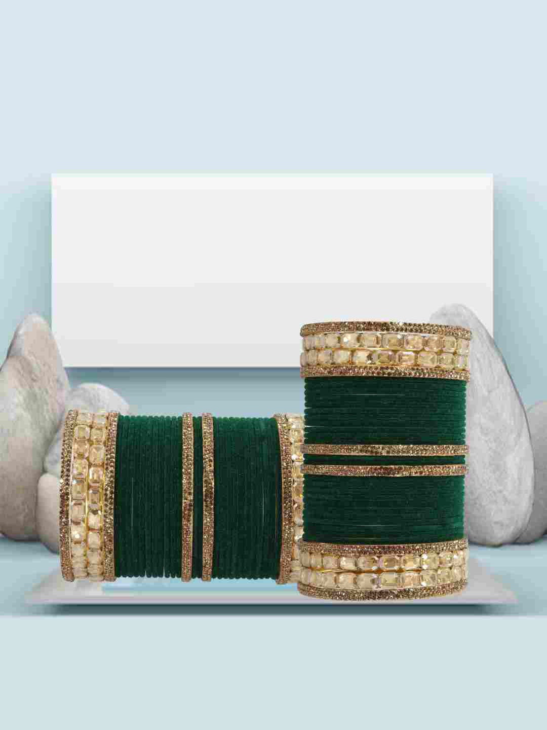 

ZULKA Set of 68 Stone-Studded Bridal Bangles, Gold