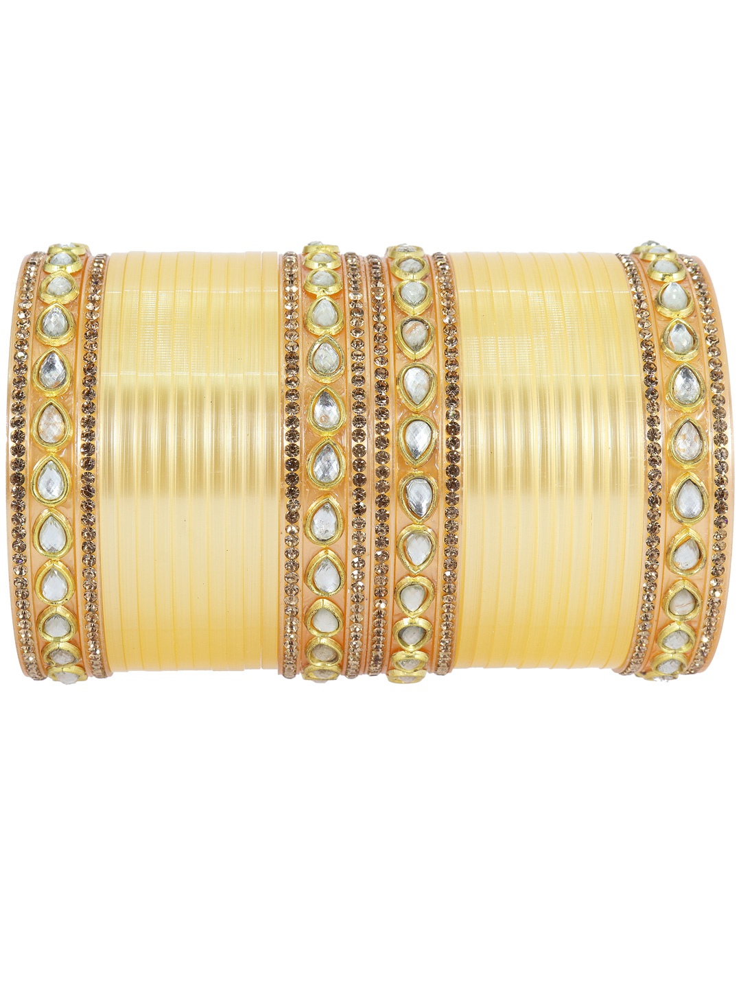 

ZULKA Set of 32 Acrylic (Plastic) with Oval Beads Or Zircon Gemstone Studded Bangles, Gold