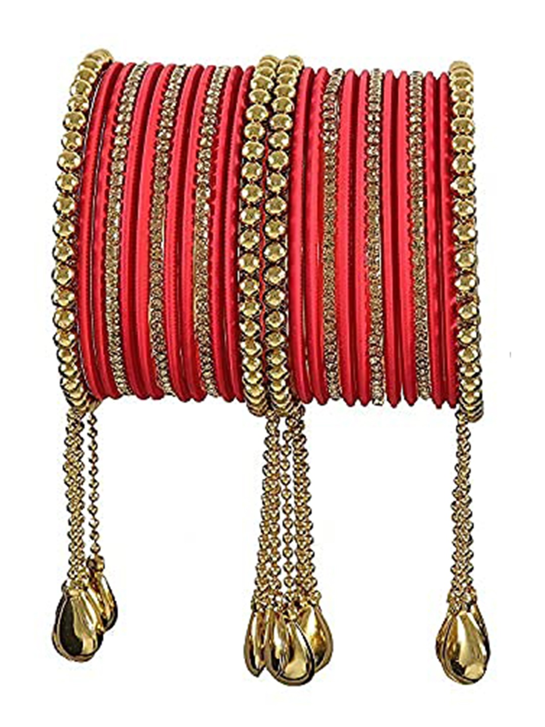 

ZULKA Set Of 26 Alloy Base Artificial Zircon Gemstone Latkan Bangle, Red