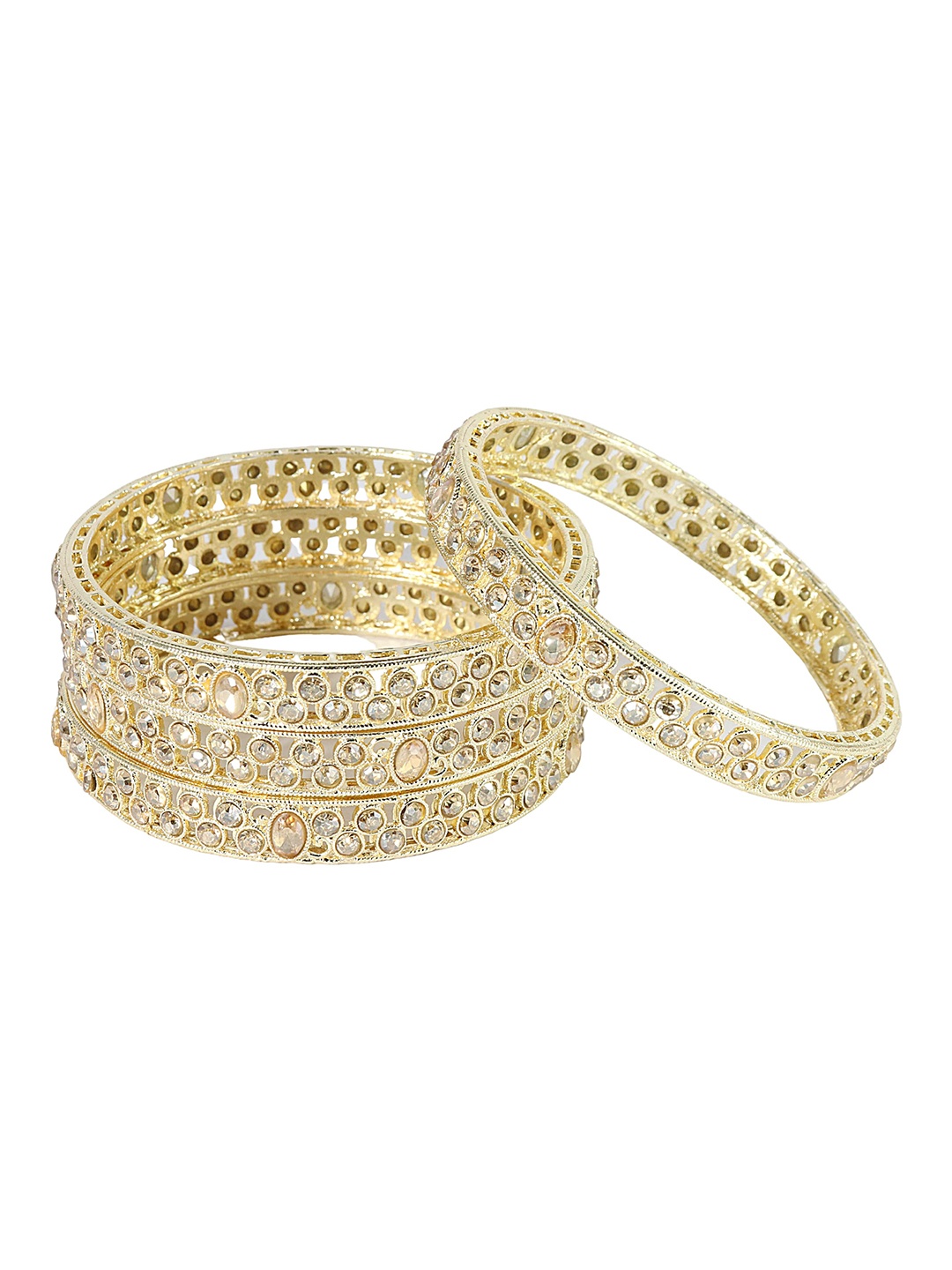 

ZULKA Set of 4 Zircon Diamond & Kundan Stone Bangles, Gold