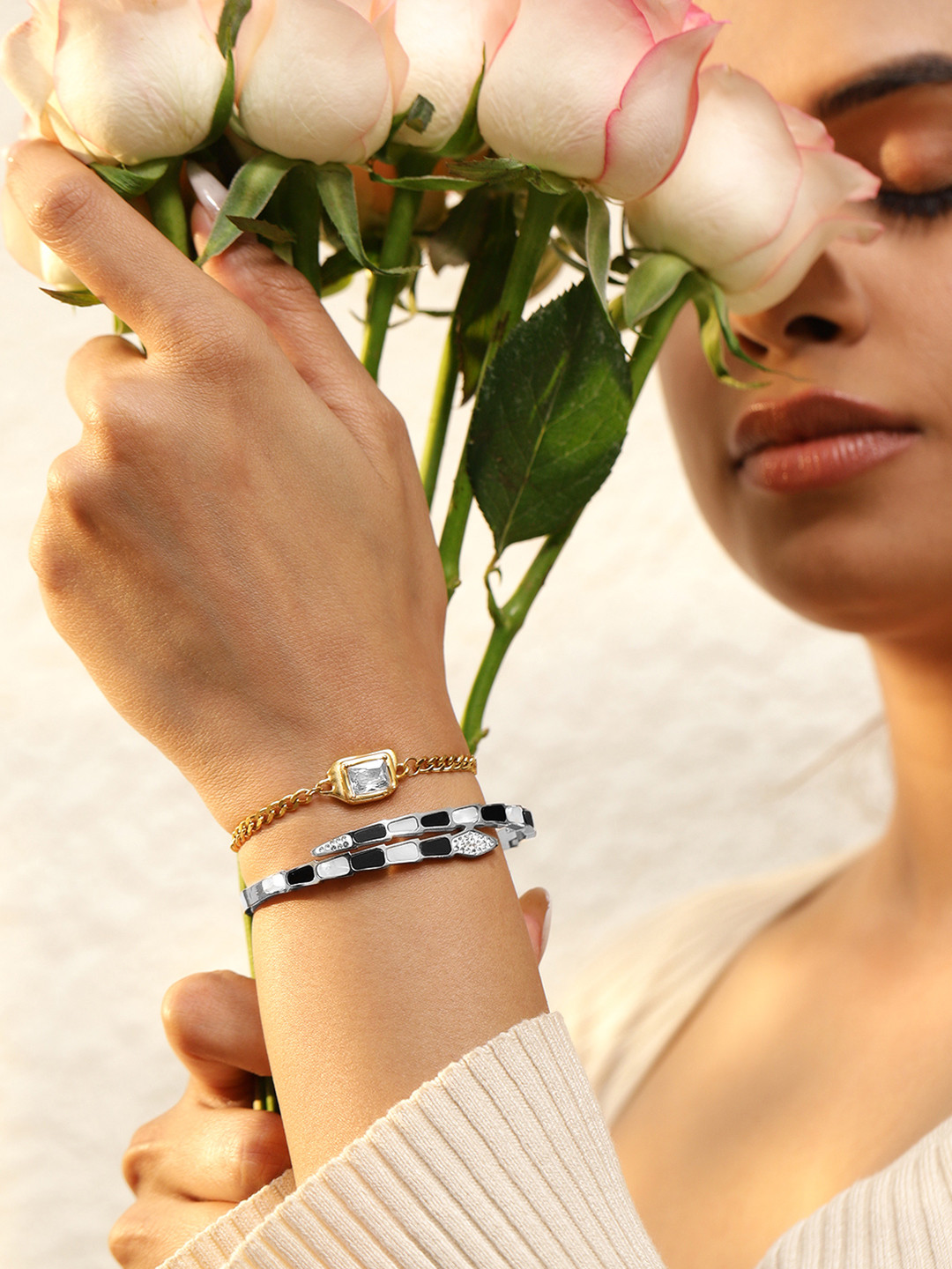 

Rubans Set of 2, 18K Gold-Plated & Silver-Tone Modern Geometric Design Bracelets