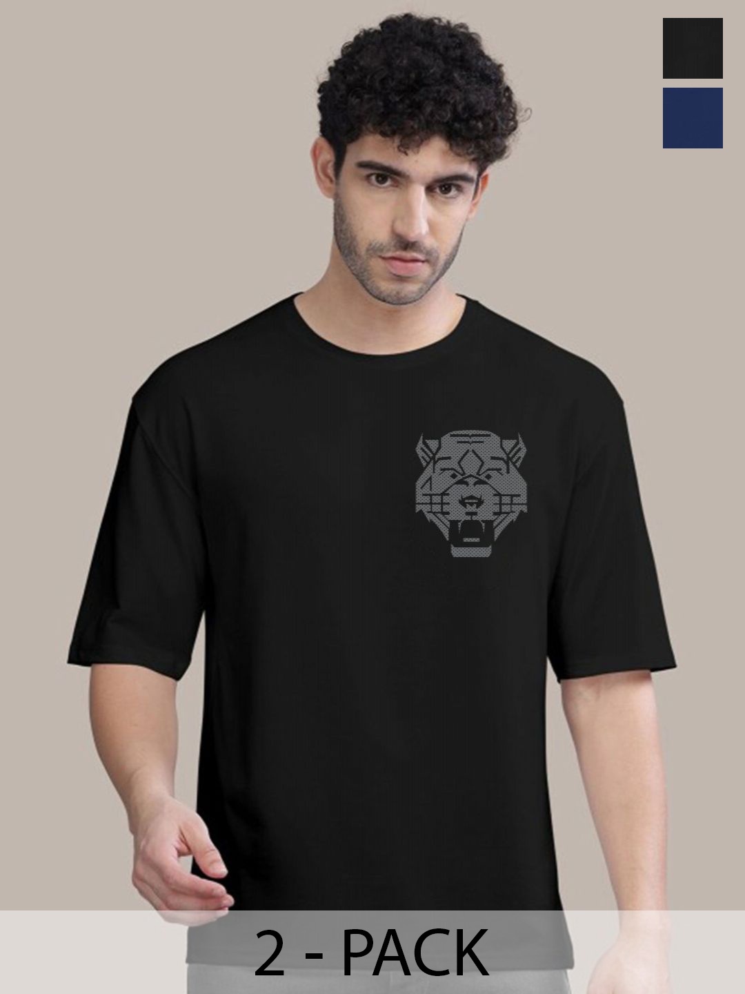 

AUSK Men Pack Of 2 Graphic Printed Round Neck Cotton Oversized T-shirts, Teal