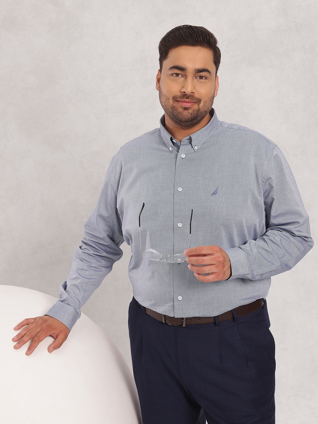

Nautica Men Premium Plus Size Pure Cotton Formal Shirt, Navy blue