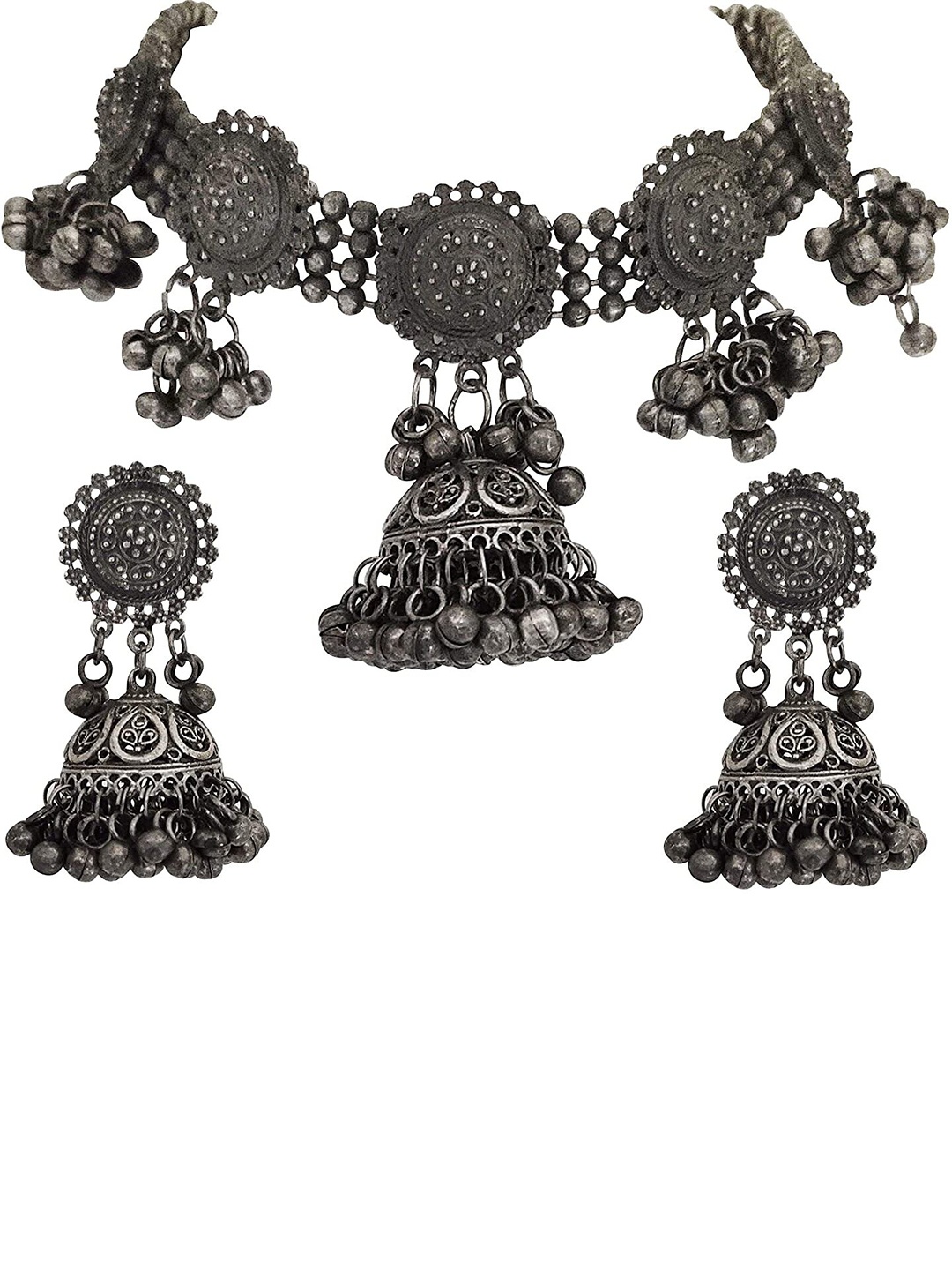 

SUNHARI Oxidized Beaded Jewellery Set, Silver
