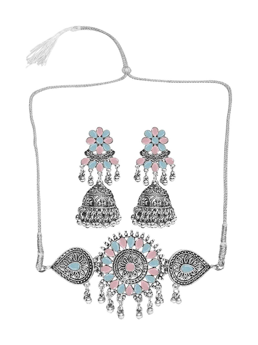 

SUNHARI Stone Studded & Beaded Jewellery Set, Silver