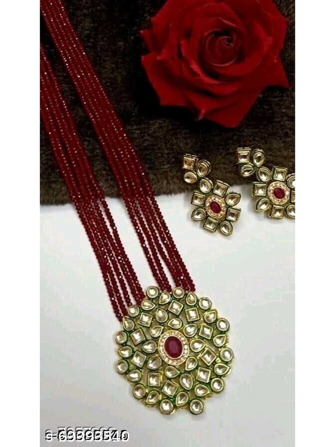 

SUNHARI Gold-Plated Stone-Studded & Beaded Jewellery Set
