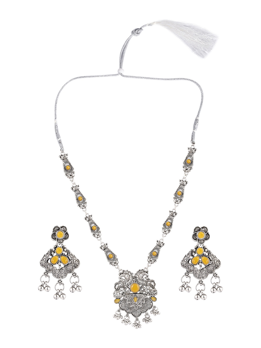 

SUNHARI Stone Studded & Beaded Necklace & Earrings, Silver