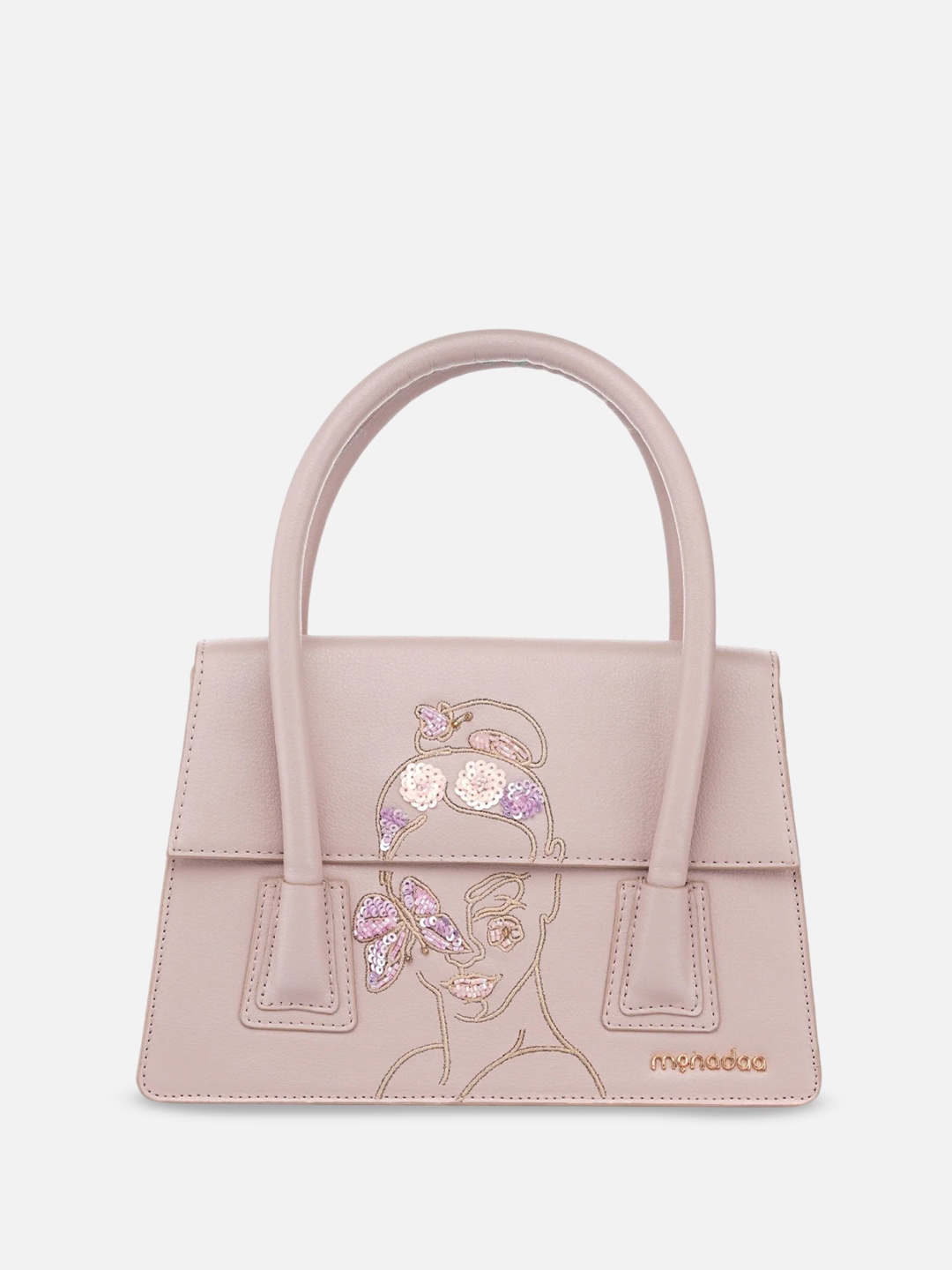 

Monadaa Half Moon Handheld Bag with Applique, Pink