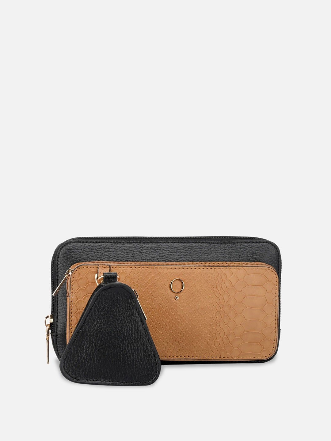 

Monadaa Women Colourblocked Structured Handheld Bag With Pouch, Black