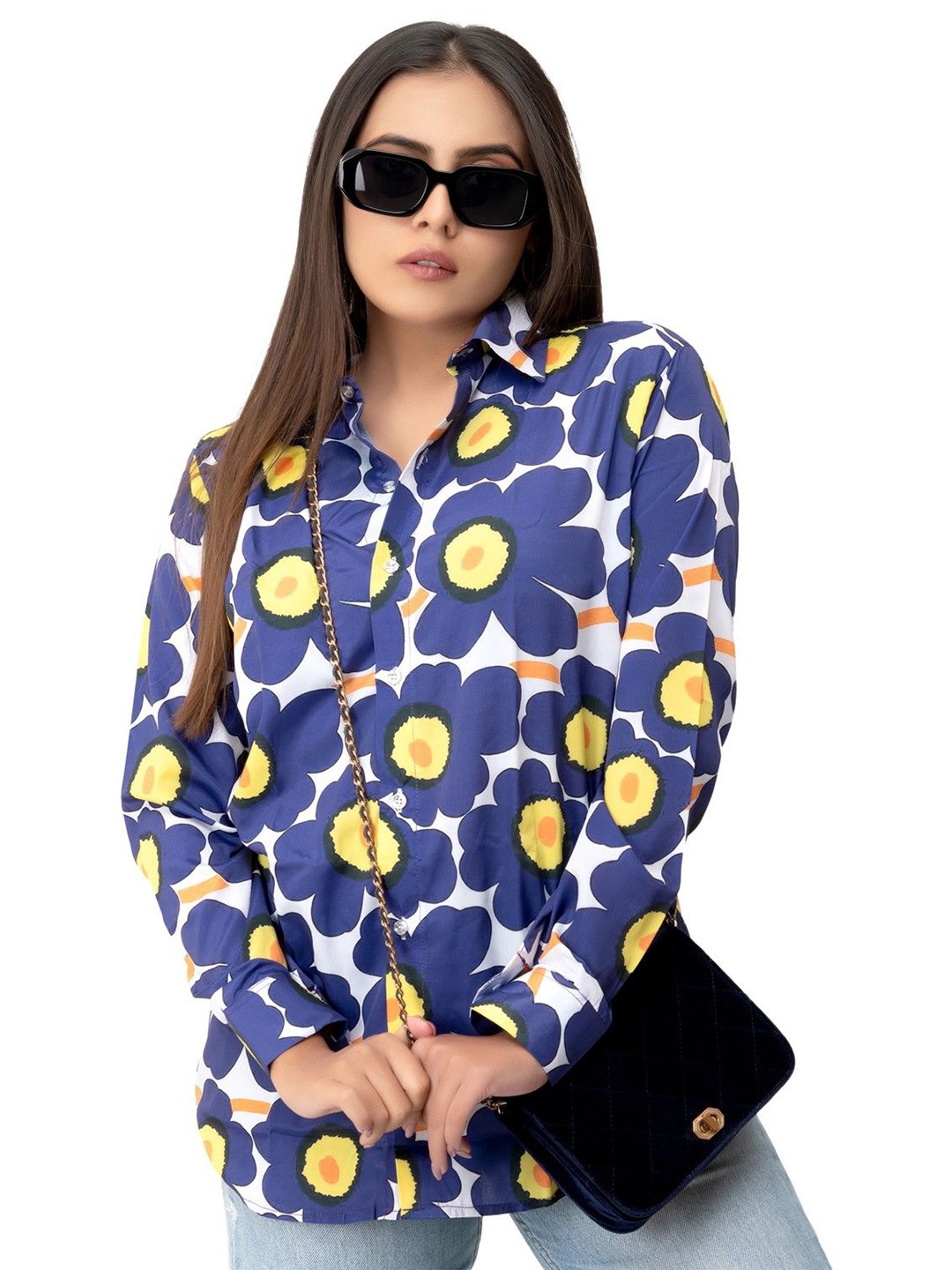 

MatterBlue Women Comfort Fit Spread Collar Floral Printed Casual Shirt, Blue