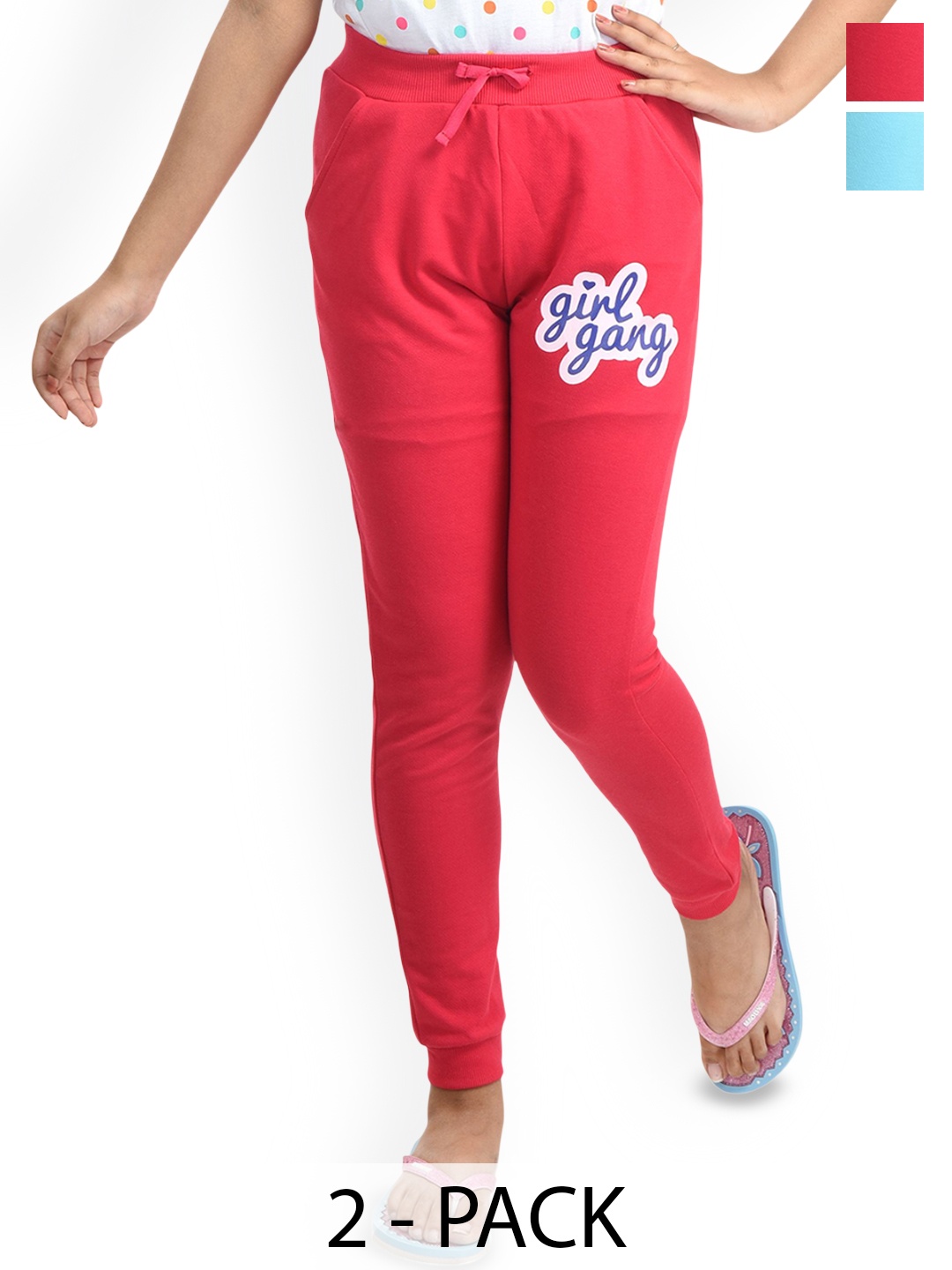 

Clothe Funn Girls Pack Of 2 Cotton Mid Rise Joggers, Blue