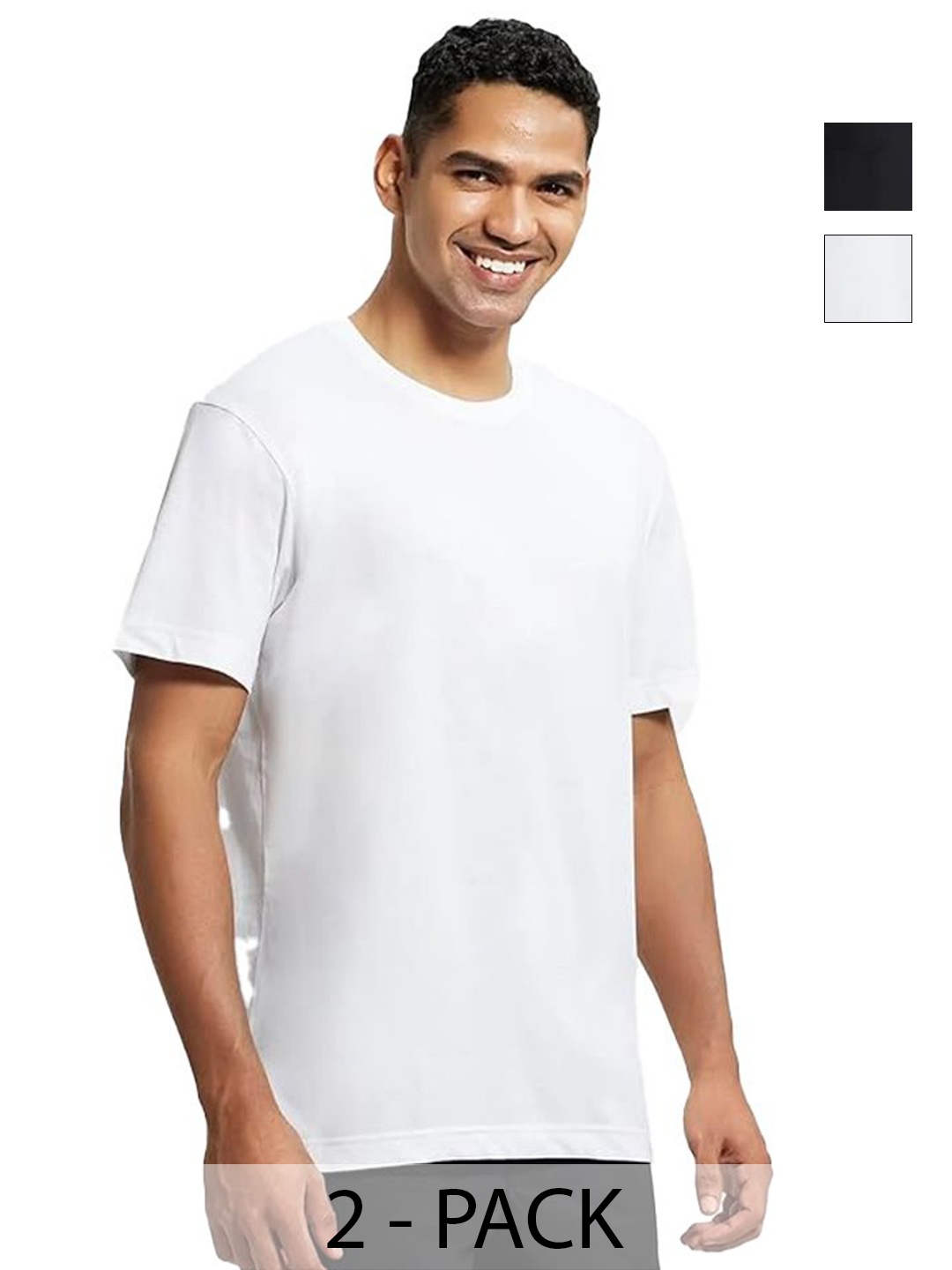 

VIXENLY Men Pack Of 2 Solid Round Neck Cotton T-shirts, White