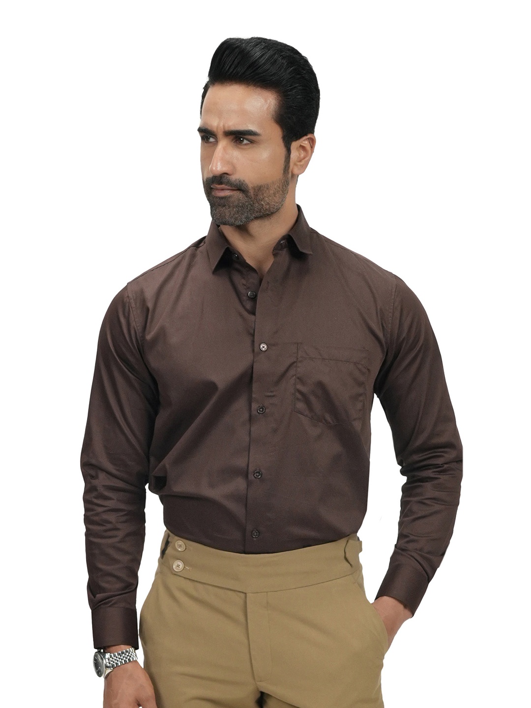 

DIOGO LOUIS Men Brown Solid Plain Formal Shirts