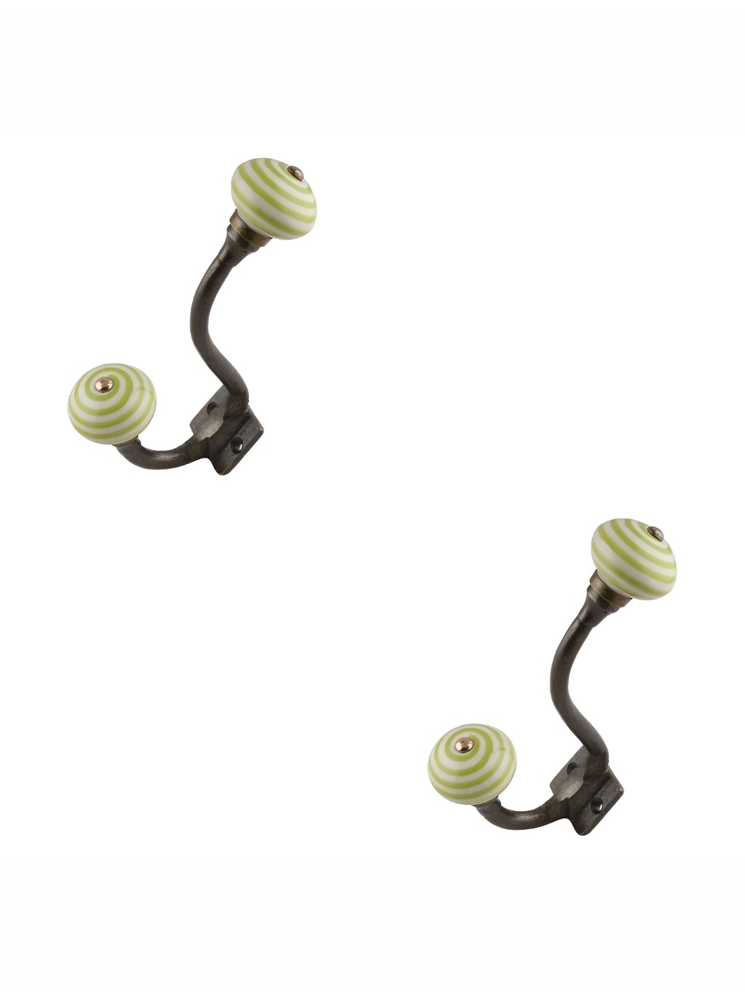 

IndianShelf 2 Pcs Ceramic Stripe Key Hooks Kitchen Hanger, Lime green