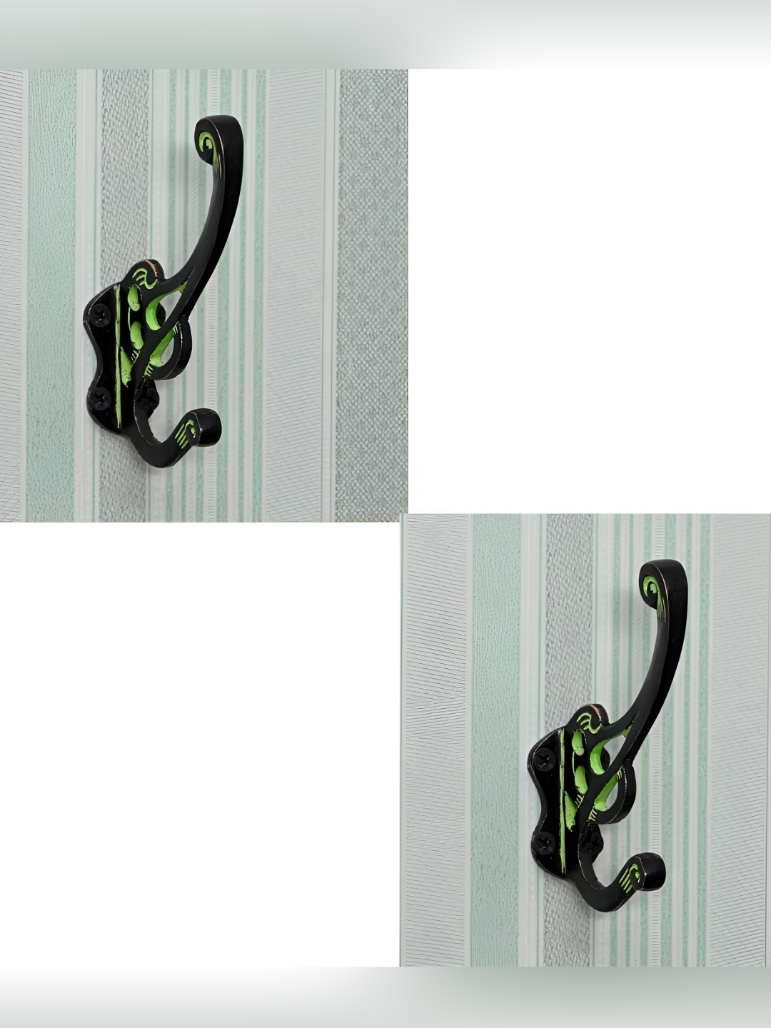 

IndianShelf Black & Green 2 Pieces Printed Brass Wall Hooks