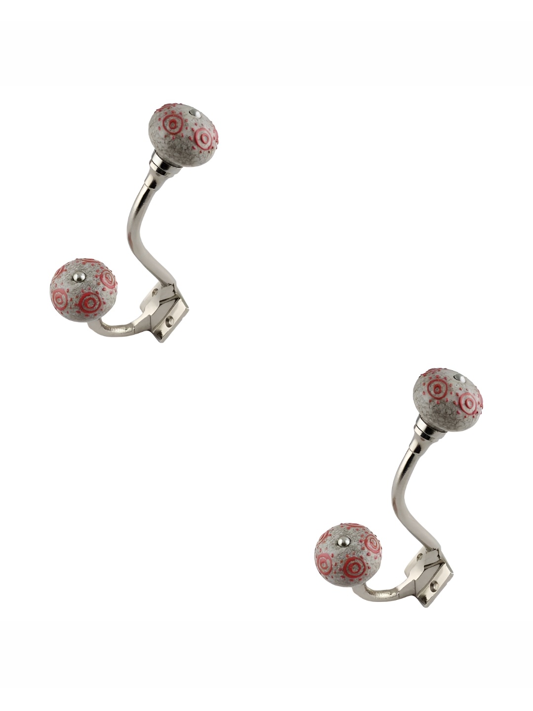 

IndianShelf Red & Silver Toned 2 Pieces Ceramic Crackle Wall Hooks