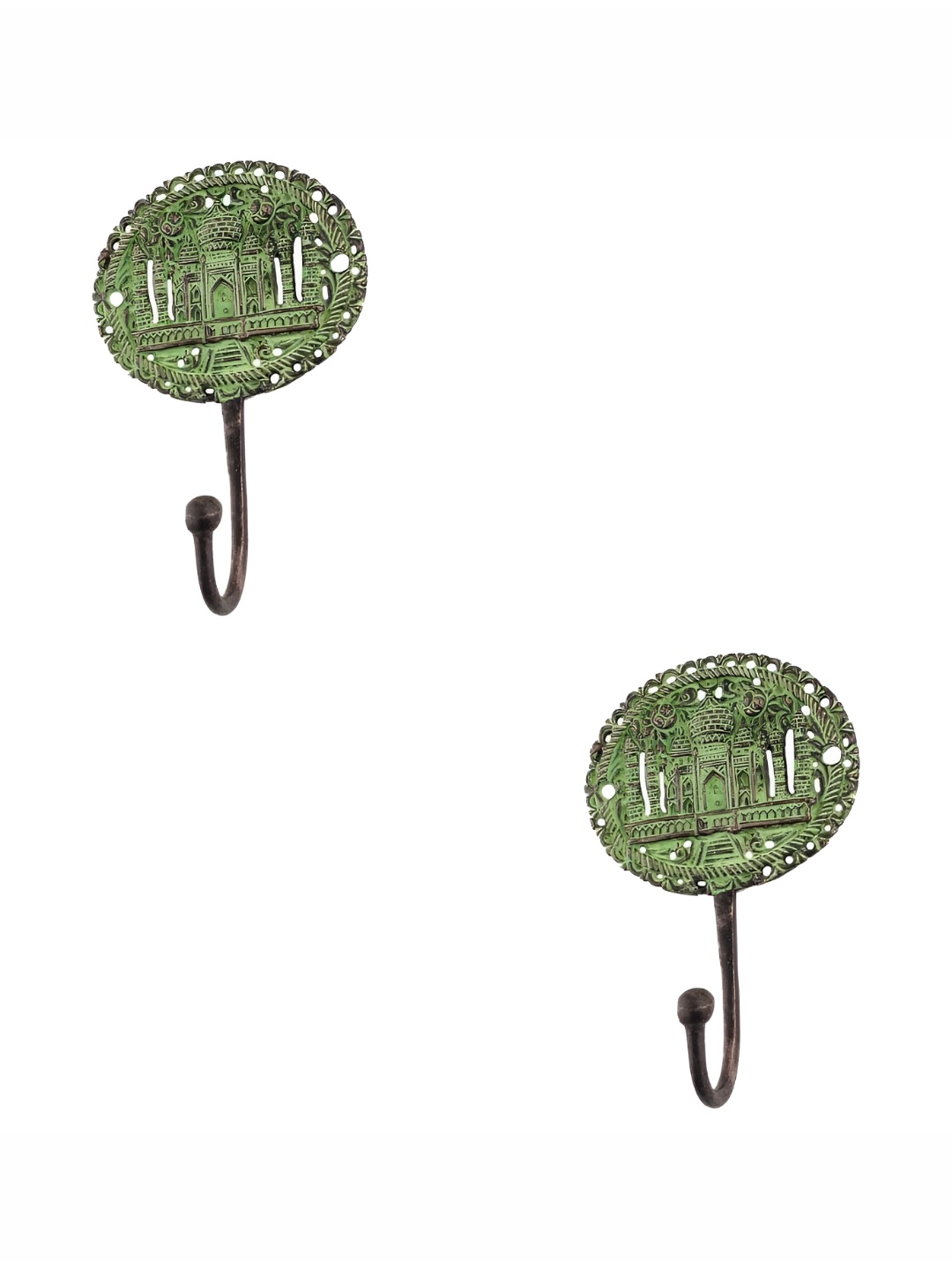 

IndianShelf Green & Bonze Toned 2 Pcs Brass Taj Mahal Wall Hooks