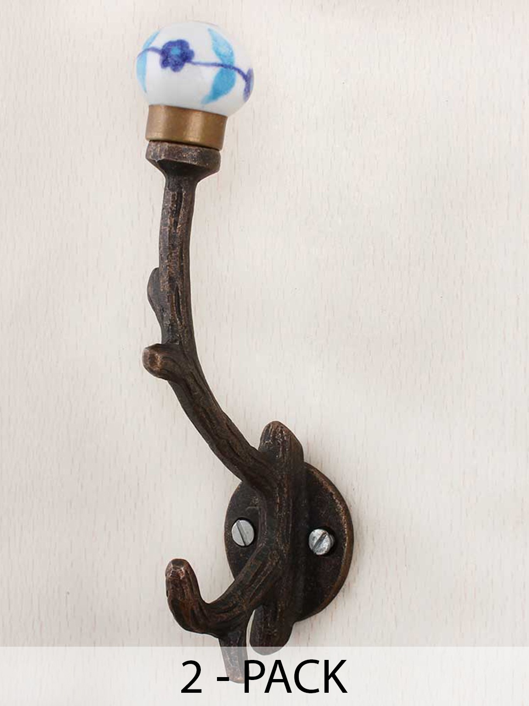 

IndianShelf Turquoise Blue & White 2 Pieces Ceramic Leaf Wall Mounted Wall Hooks